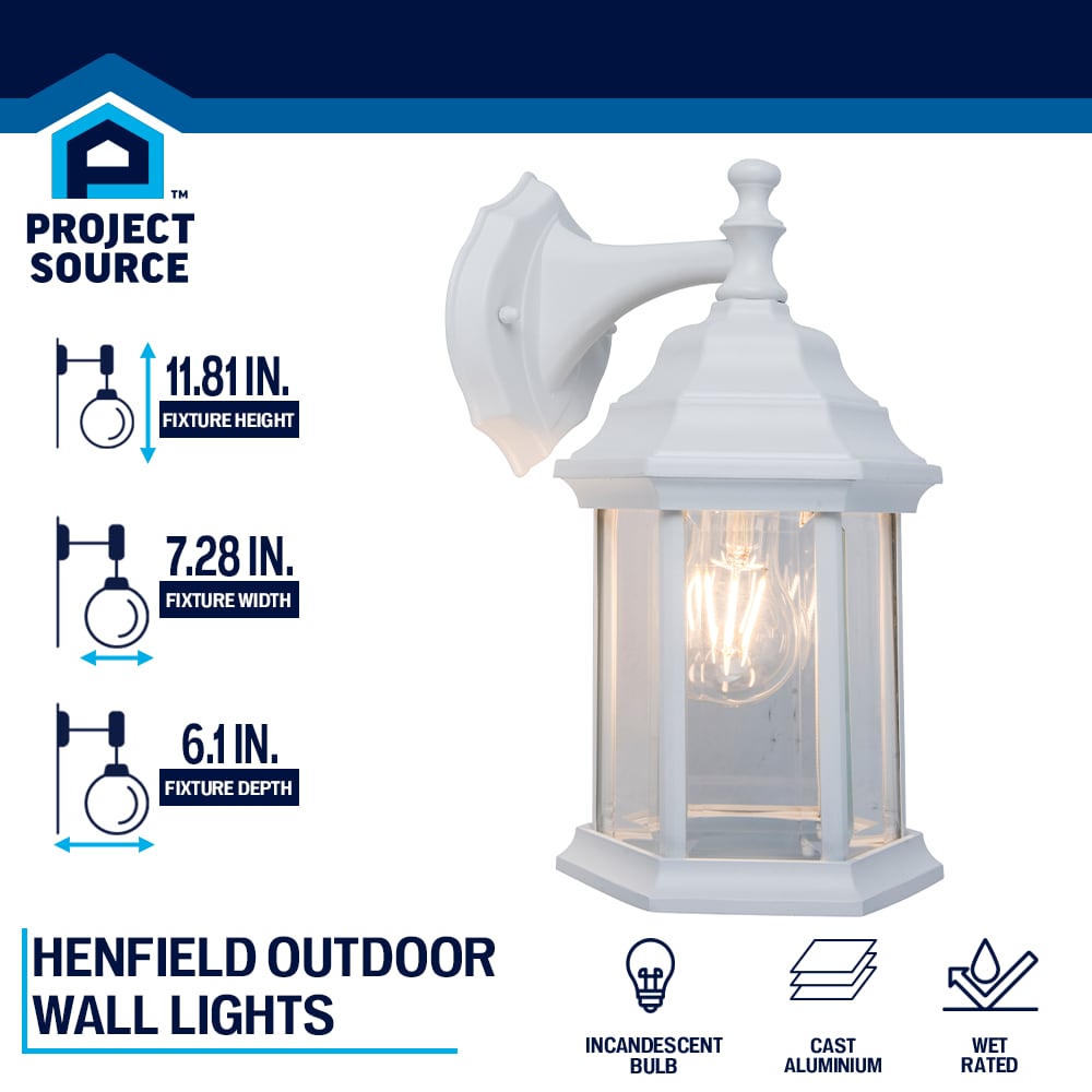 Project Source Henfield 11.81-in H Matte White Outdoor Wall Lantern, Medium Base (E-26)