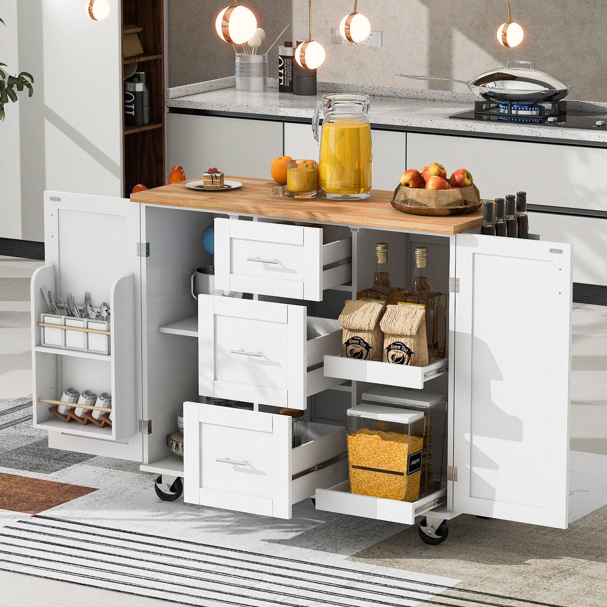 Runesay White Mdf Base with Mdf Wood Top Rolling Kitchen Island (17-in x 50-in x 36.85-in)