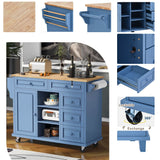 Runesay Blue Mdf Base with Mdf Wood Top Rolling Kitchen Island (18.1-in x 52.8-in x 36.2-in)