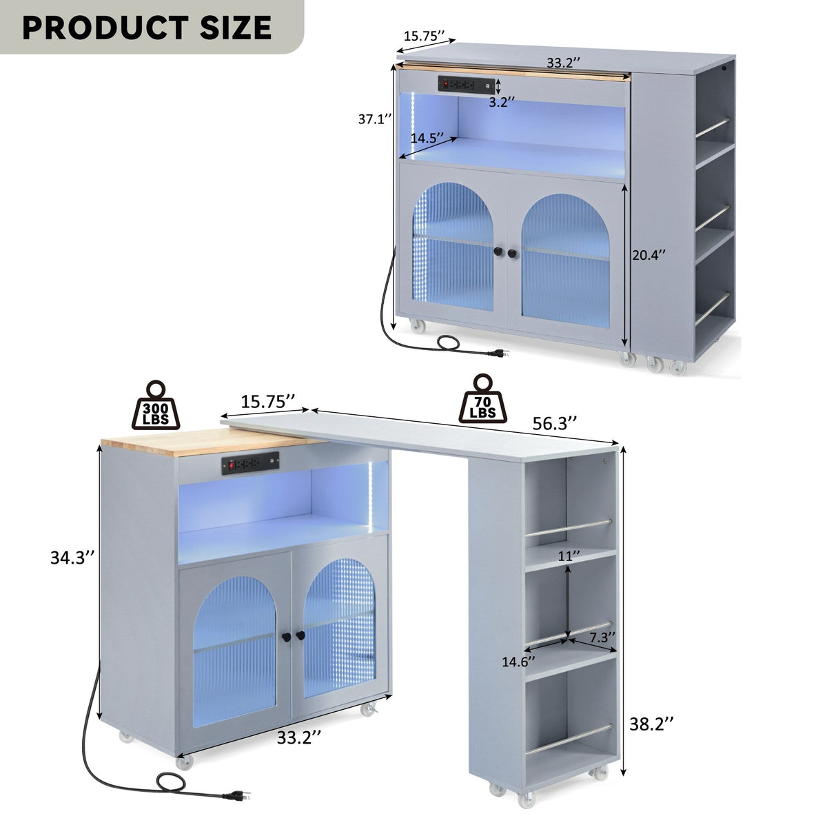 Runesay Gray Mdf Base with Mdf Wood Top Rolling Kitchen Island (16.92-in x 41.11-in x 38.22-in)