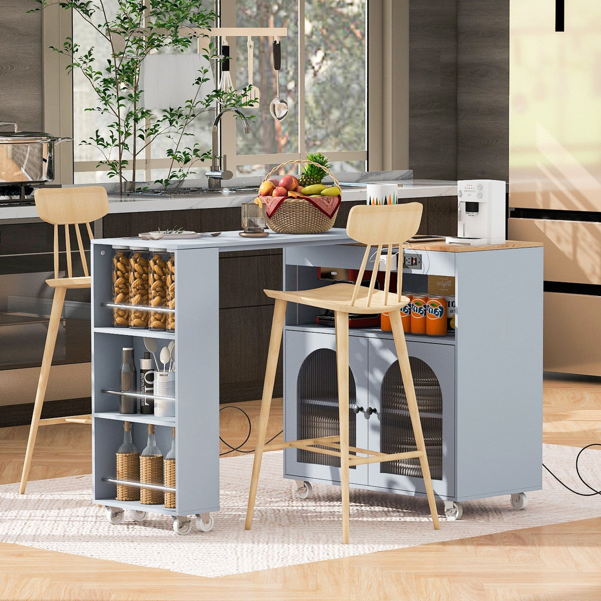 Runesay Gray Mdf Base with Mdf Wood Top Rolling Kitchen Island (16.92-in x 41.11-in x 38.22-in)