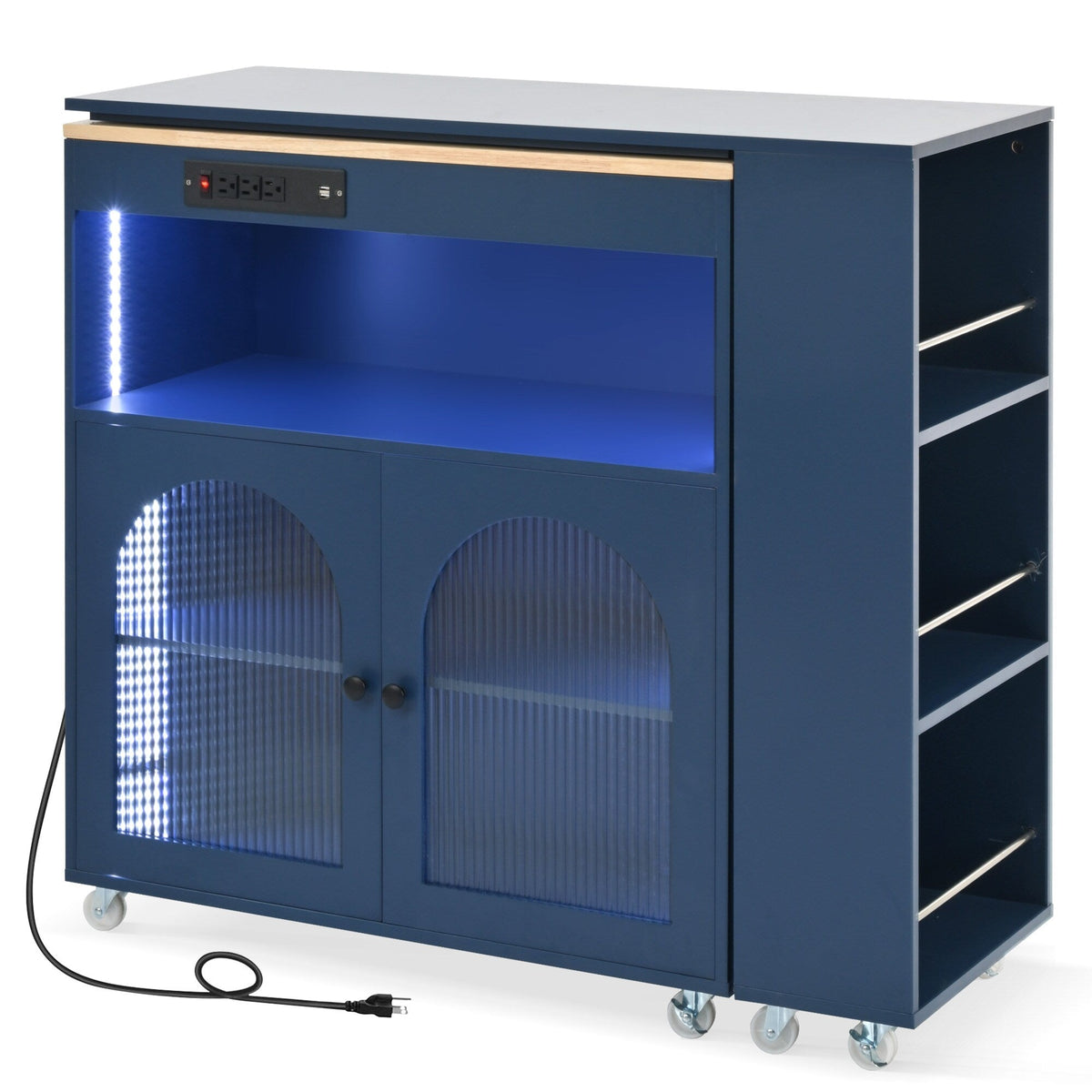 Runesay Blue Mdf Base with Mdf Wood Top Rolling Kitchen Island (16.92-in x 41.11-in x 38.22-in)