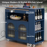 Runesay Blue Mdf Base with Mdf Wood Top Rolling Kitchen Island (16.92-in x 41.11-in x 38.22-in)