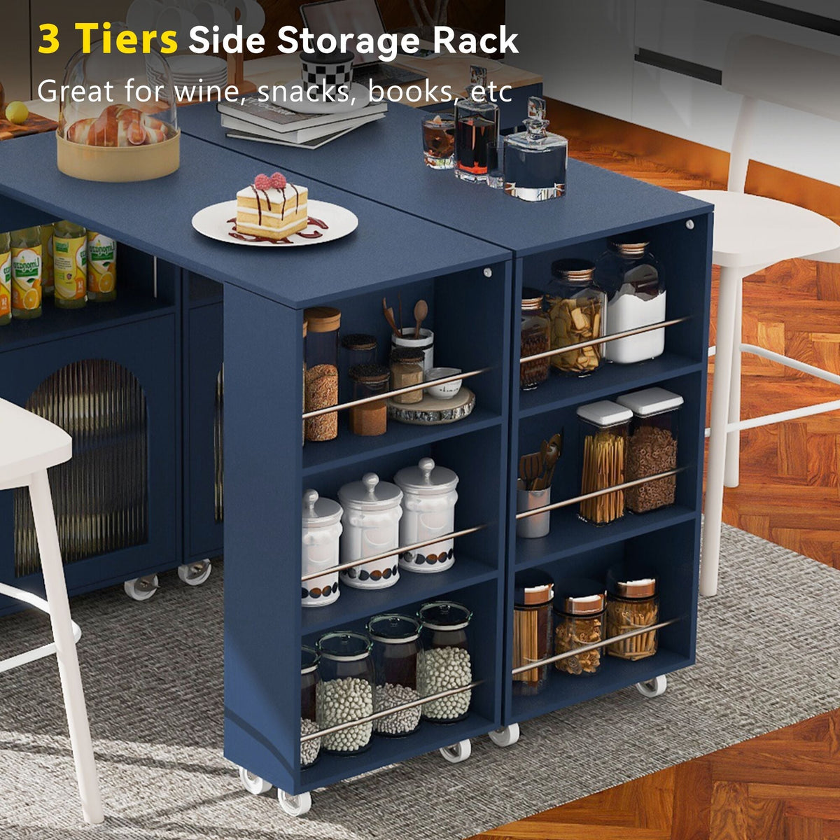Runesay Blue Mdf Base with Mdf Wood Top Rolling Kitchen Island (16.92-in x 41.11-in x 38.22-in)