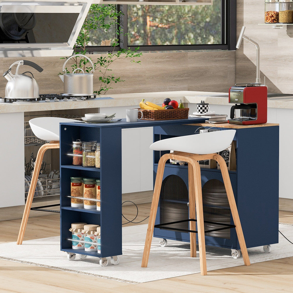 Runesay Blue Mdf Base with Mdf Wood Top Rolling Kitchen Island (16.92-in x 41.11-in x 38.22-in)