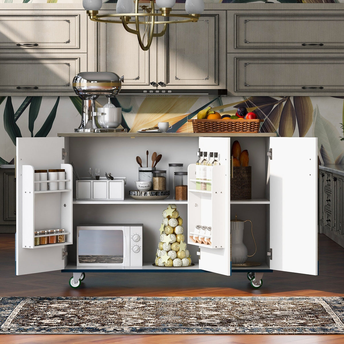 Runesay Blue Mdf Base with Mdf Wood Top Rolling Kitchen Island (25.7-in x 51.57-in x 36.7-in)