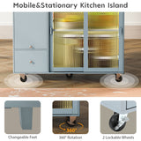 Runesay Blue Mdf Base with Mdf Wood Top Rolling Kitchen Island (26.97-in x 44.03-in x 37-in)