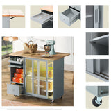 Runesay Blue Mdf Base with Mdf Wood Top Rolling Kitchen Island (26.97-in x 44.03-in x 37-in)