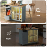 Runesay Blue Mdf Base with Mdf Wood Top Rolling Kitchen Island (26.97-in x 44.03-in x 37-in)