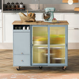 Runesay Blue Mdf Base with Mdf Wood Top Rolling Kitchen Island (26.97-in x 44.03-in x 37-in)