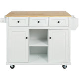 Runesay White Wood Base with Wood Top Rolling Kitchen Island (29.5-in x 53.1-in x 37.2-in)