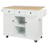 Runesay White Wood Base with Wood Top Rolling Kitchen Island (29.5-in x 53.1-in x 37.2-in)