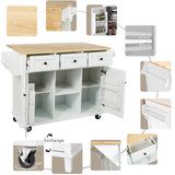 Runesay White Wood Base with Wood Top Rolling Kitchen Island (29.5-in x 53.1-in x 37.2-in)