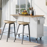 Runesay White Wood Base with Wood Top Rolling Kitchen Island (29.5-in x 53.1-in x 37.2-in)