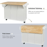 Runesay White Wood Base with Wood Top Rolling Kitchen Island (29.5-in x 53.1-in x 37.2-in)