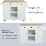 Runesay White Wood Base with Wood Top Rolling Kitchen Island (29.5-in x 53.1-in x 37.2-in)