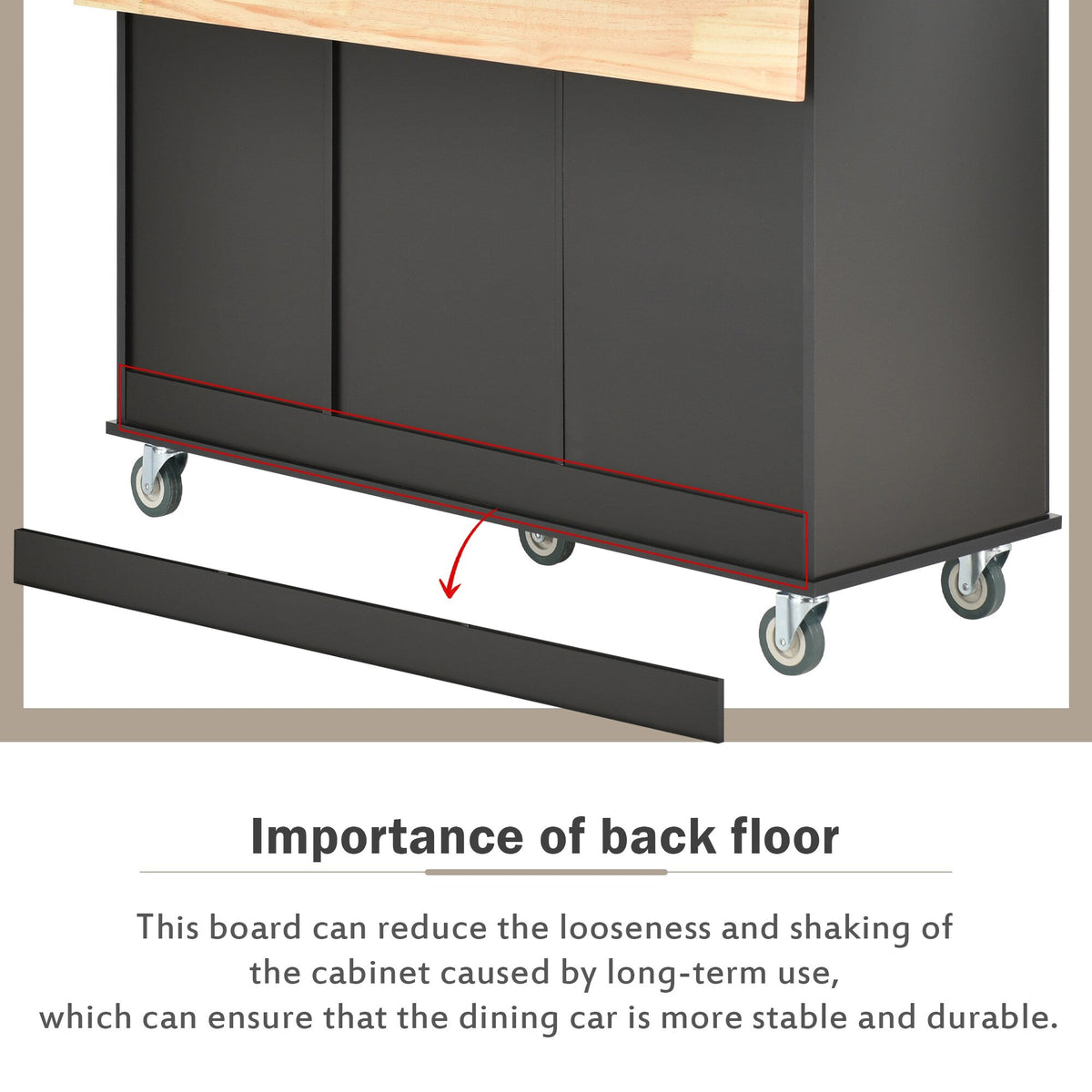 Runesay Black Wood Base with Wood Top Rolling Kitchen Island (29.5-in x 52.76-in x 36.81-in)