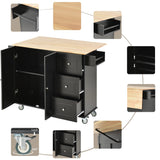 Runesay Black Wood Base with Wood Top Rolling Kitchen Island (29.5-in x 52.76-in x 36.81-in)