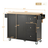 Runesay Black Wood Base with Wood Top Rolling Kitchen Island (29.5-in x 52.76-in x 36.81-in)