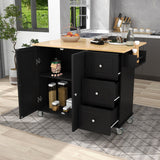 Runesay Black Wood Base with Wood Top Rolling Kitchen Island (29.5-in x 52.76-in x 36.81-in)