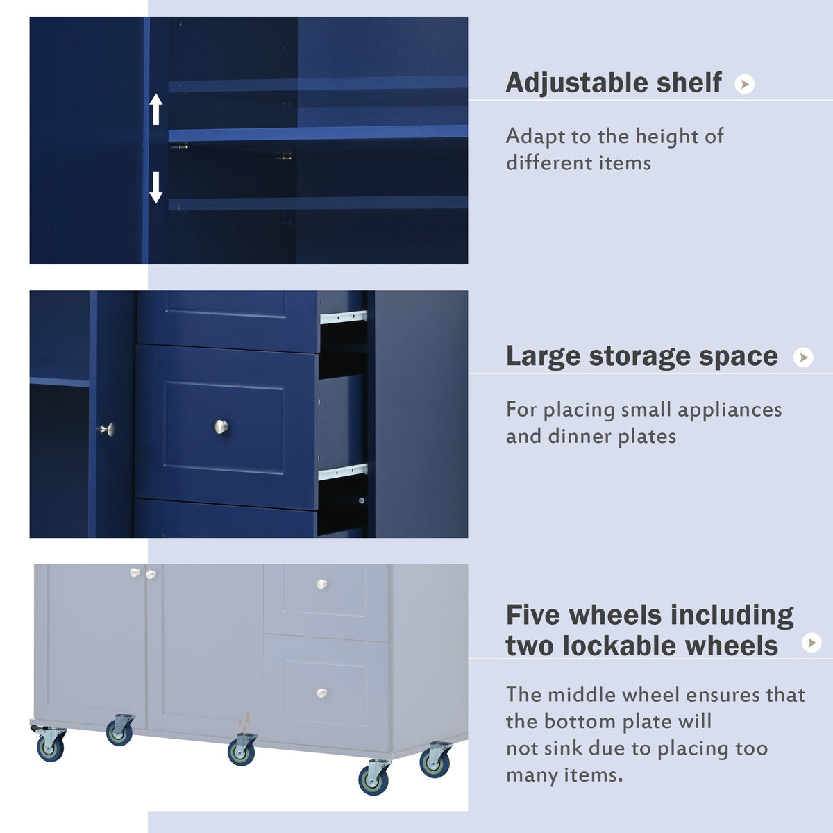 Runesay Blue Wood Base with Wood Top Rolling Kitchen Island (29.5-in x 52.76-in x 36.81-in)