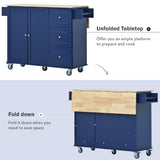Runesay Blue Wood Base with Wood Top Rolling Kitchen Island (29.5-in x 52.76-in x 36.81-in)