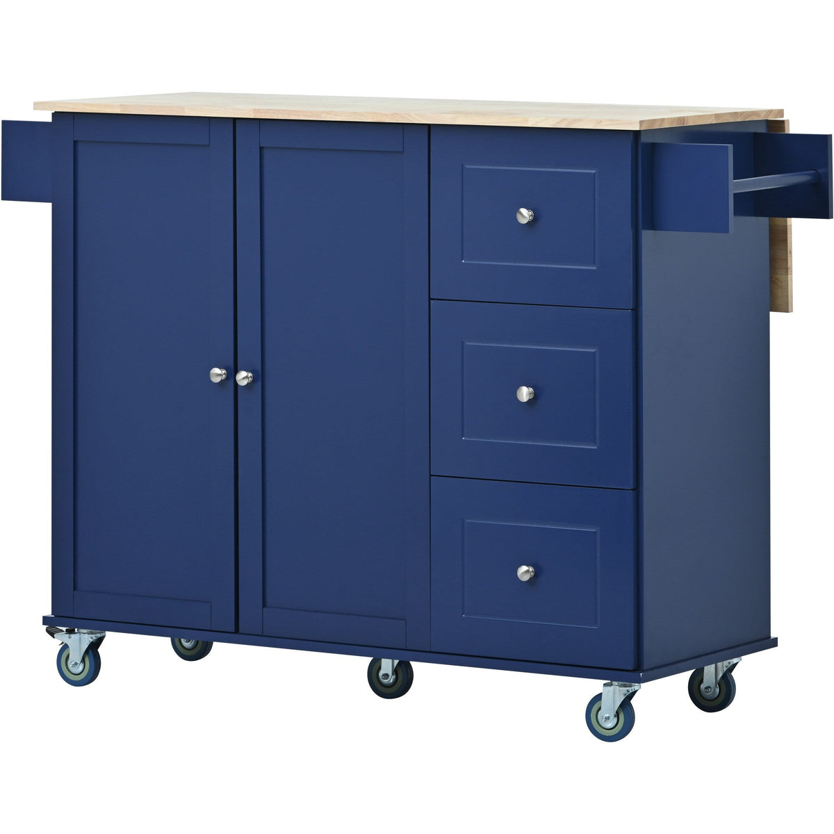 Runesay Blue Wood Base with Wood Top Rolling Kitchen Island (29.5-in x 52.76-in x 36.81-in)