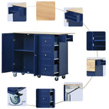 Runesay Blue Wood Base with Wood Top Rolling Kitchen Island (29.5-in x 52.76-in x 36.81-in)
