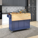 Runesay Blue Wood Base with Wood Top Rolling Kitchen Island (29.5-in x 52.76-in x 36.81-in)