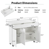 Runesay White Wood Base with Wood Top Rolling Kitchen Island (27.56-in x 53.15-in x 36.33-in)