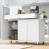 Runesay White Wood Base with Wood Top Rolling Kitchen Island (27.56-in x 53.15-in x 36.33-in)