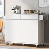 Runesay White Wood Base with Wood Top Rolling Kitchen Island (27.56-in x 53.15-in x 36.33-in)