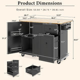 Runesay Black Wood Base with Wood Top Rolling Kitchen Island (28.74-in x 53.94-in x 36.81-in)