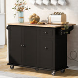 Runesay Black Wood Base with Wood Top Rolling Kitchen Island (28.74-in x 53.94-in x 36.81-in)