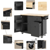 Runesay Black Wood Base with Wood Top Rolling Kitchen Island (28.74-in x 53.94-in x 36.81-in)