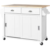 Runesay White Wood Base with Wood Top Rolling Kitchen Island (20.5-in x 52.2-in x 36.6-in)