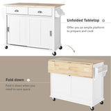 Runesay White Wood Base with Wood Top Rolling Kitchen Island (20.5-in x 52.2-in x 36.6-in)