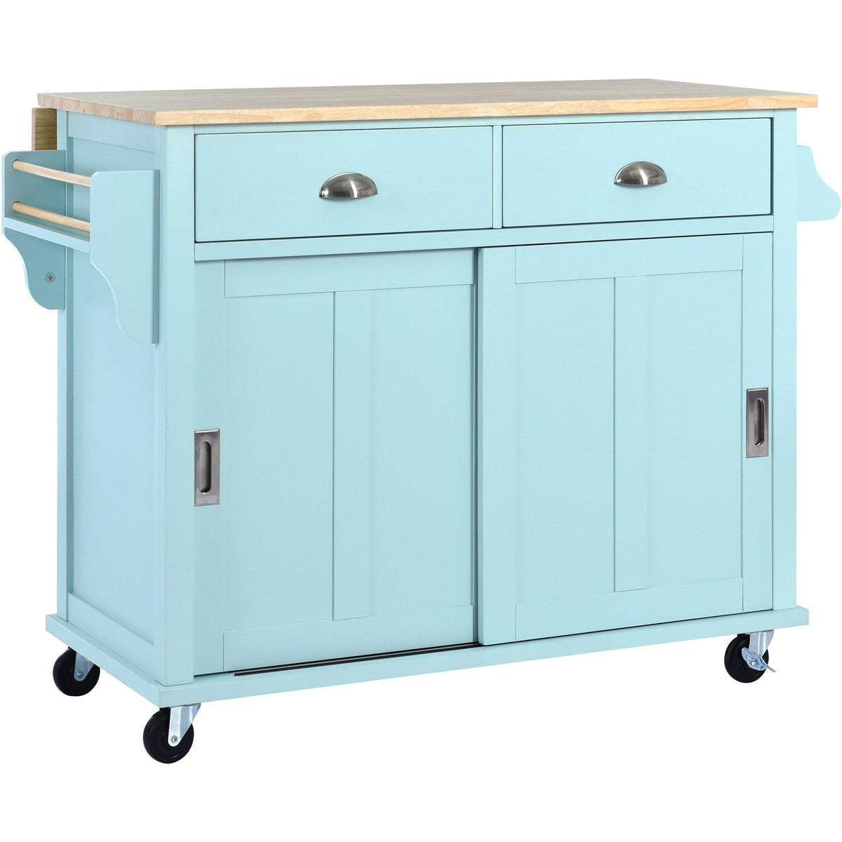 Runesay Green Wood Base with Wood Top Rolling Kitchen Island (20.5-in x 52.2-in x 36.6-in)