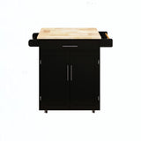 Runesay Black Wood Base with Wood Top Rolling Kitchen Island (17.72-in x 32.68-in x 36.02-in)