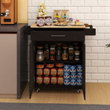Runesay Black Wood Base with Wood Top Rolling Kitchen Island (17.72-in x 32.68-in x 36.02-in)