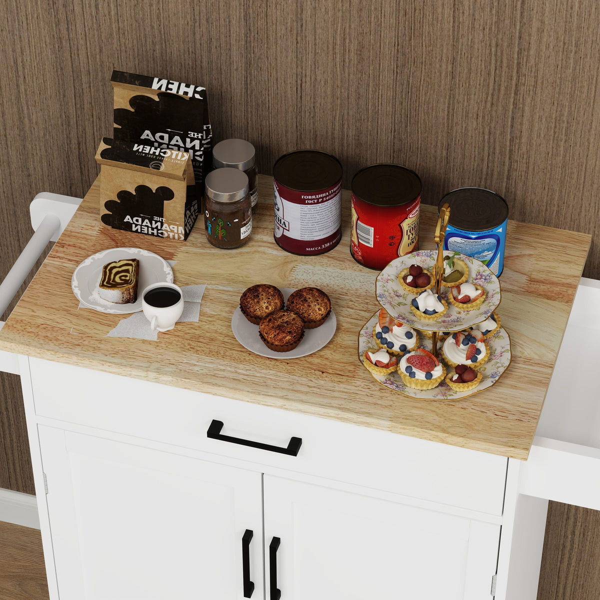 Runesay White Wood Base with Wood Top Rolling Kitchen Island (17.72-in x 28.74-in x 36.22-in)