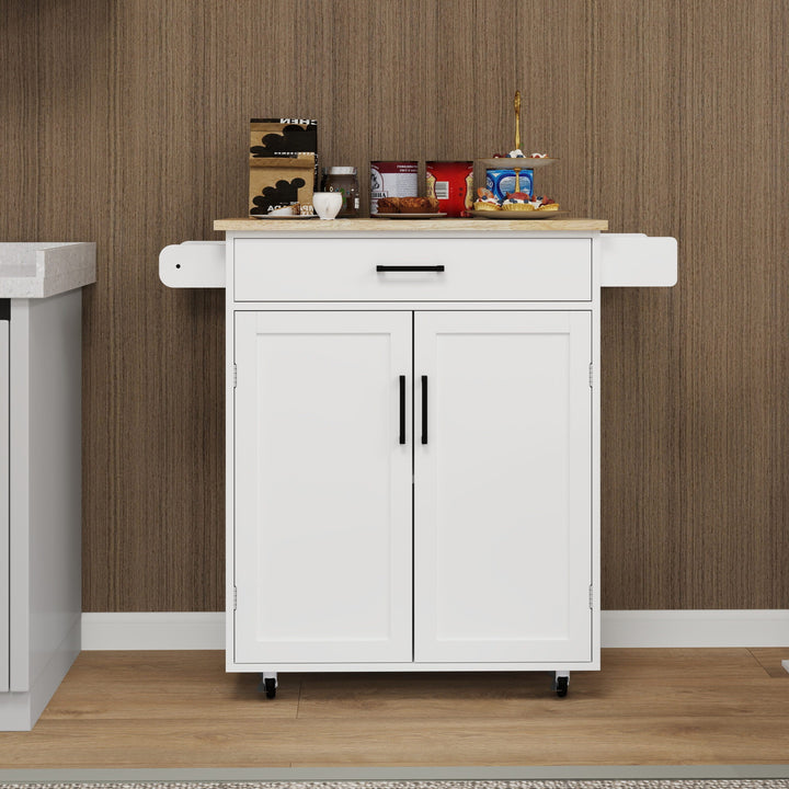Runesay White Wood Base with Wood Top Rolling Kitchen Island (17.72-in x 28.74-in x 36.22-in)