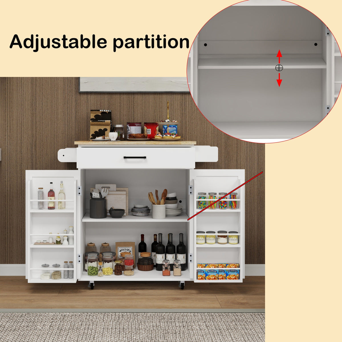 Runesay White Wood Base with Wood Top Rolling Kitchen Island (17.72-in x 28.74-in x 36.22-in)