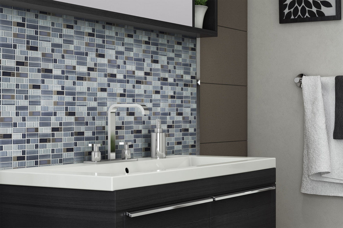 Elida Ceramica Brushed City Windows Staggered 12-in x 12-in Glossy Glass/Metal Mosaic Wall Tile