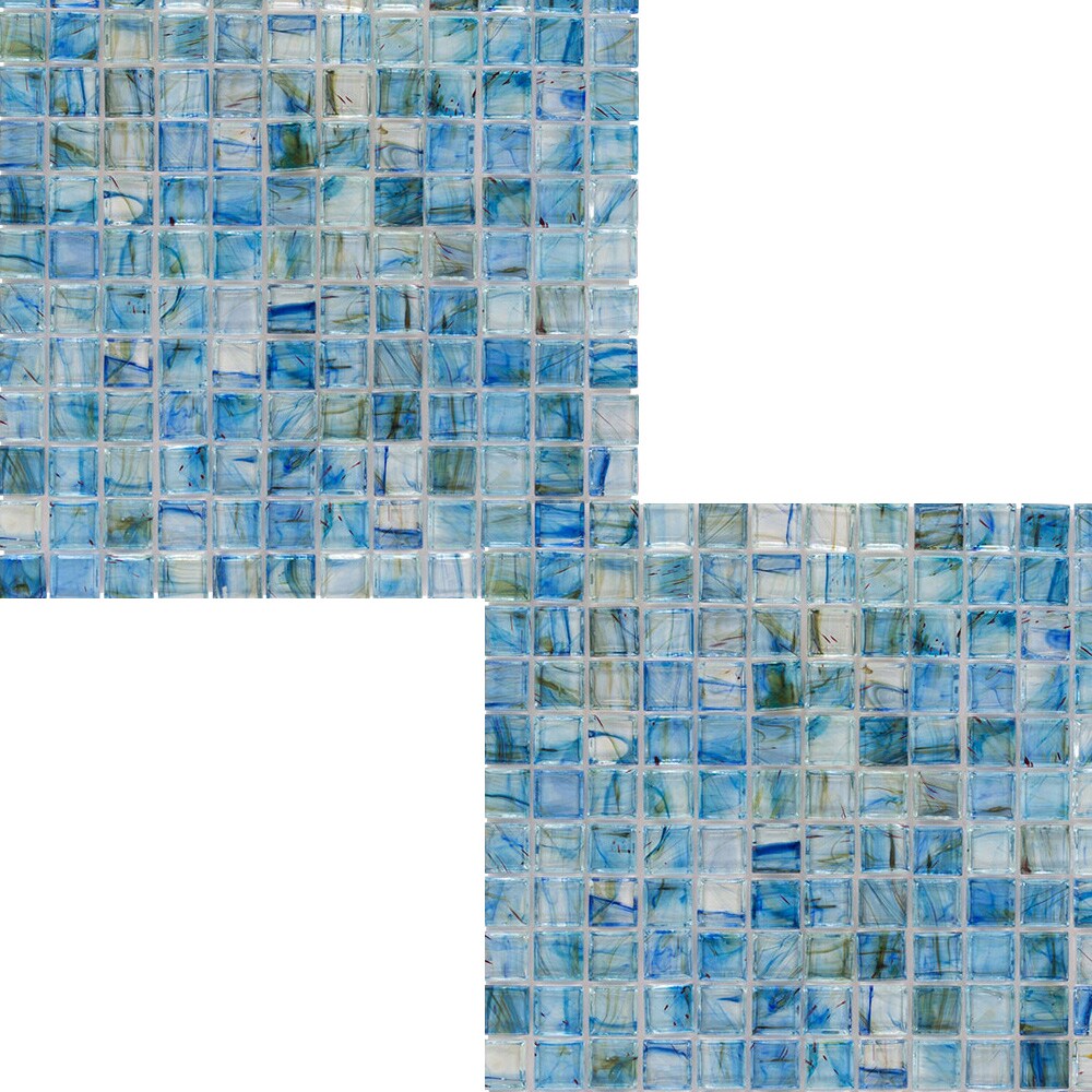 Elida Ceramica Lagoon Blue Glossy Glass Uniform Squares Mosaic Wall Tile, 12-in x 12-in Sheet