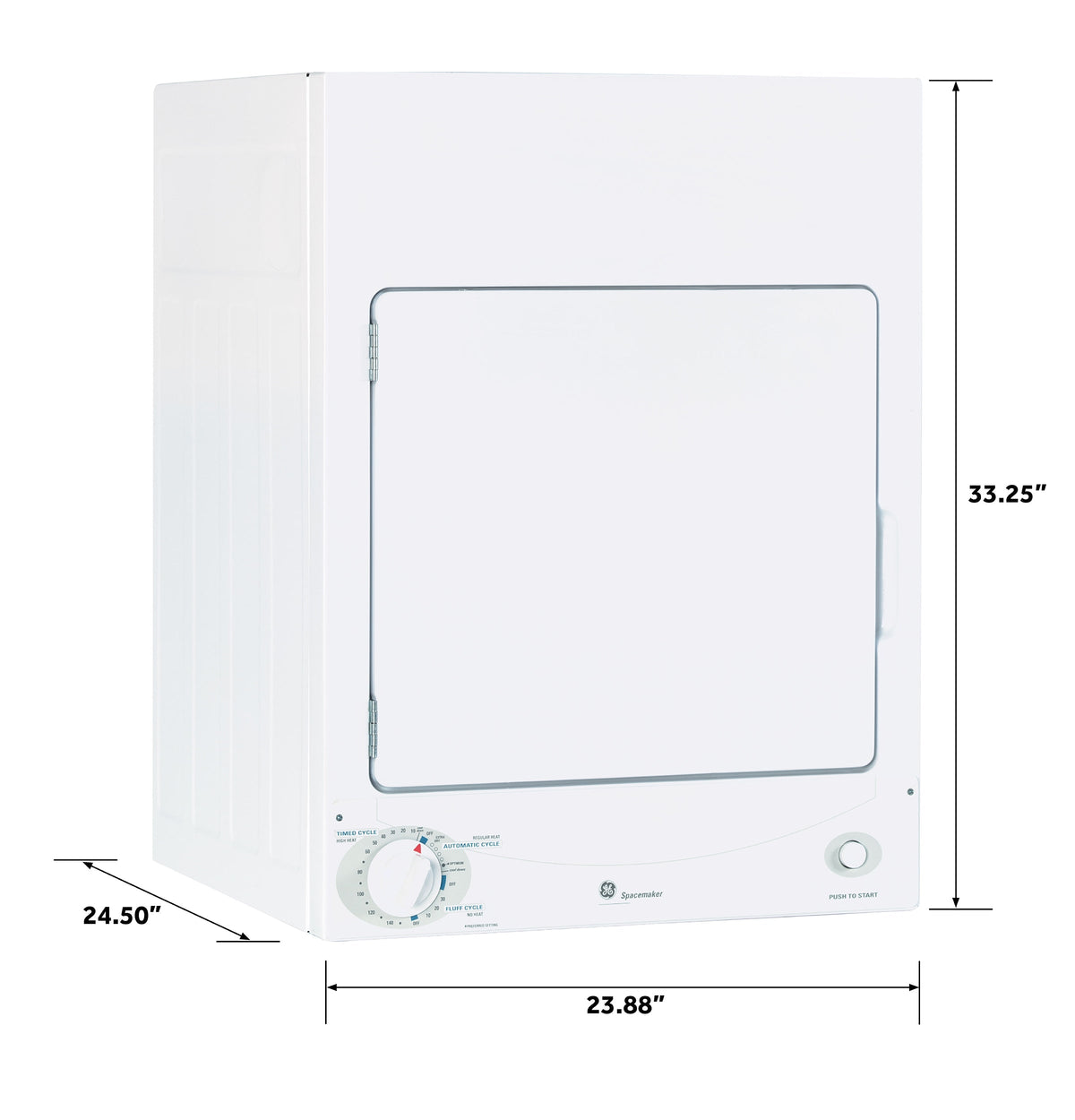 GE 3.6-cu ft Stackable Vented Electric Dryer, 120V, White (Model DSKS333ECWW)