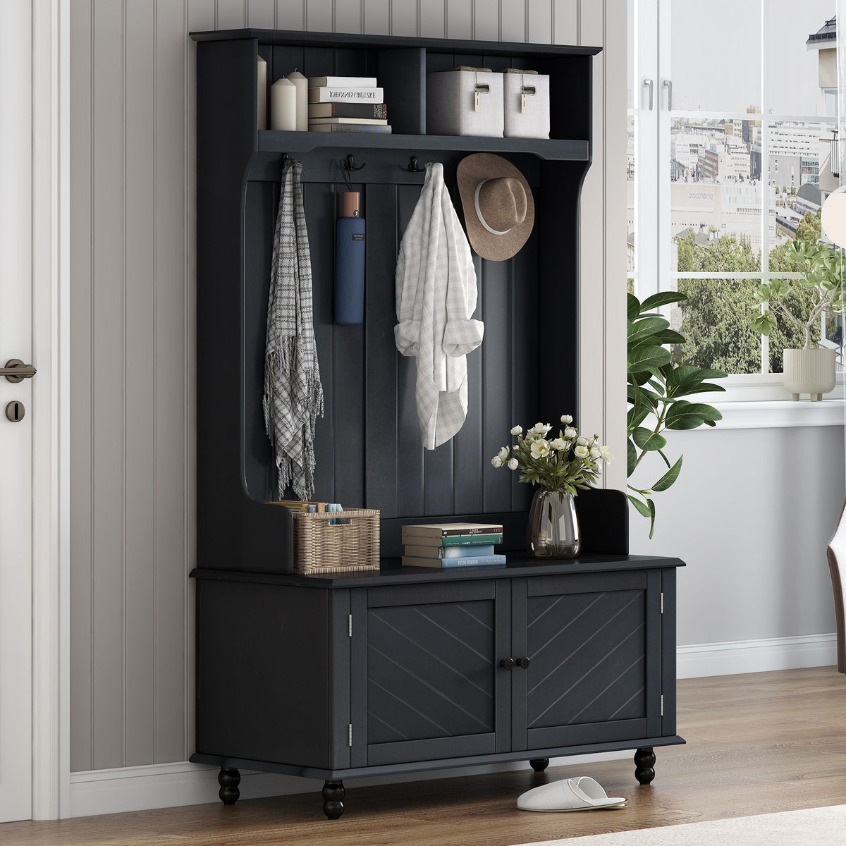 Yiekholo Casual 40.1-in Black Wood Hall Tree