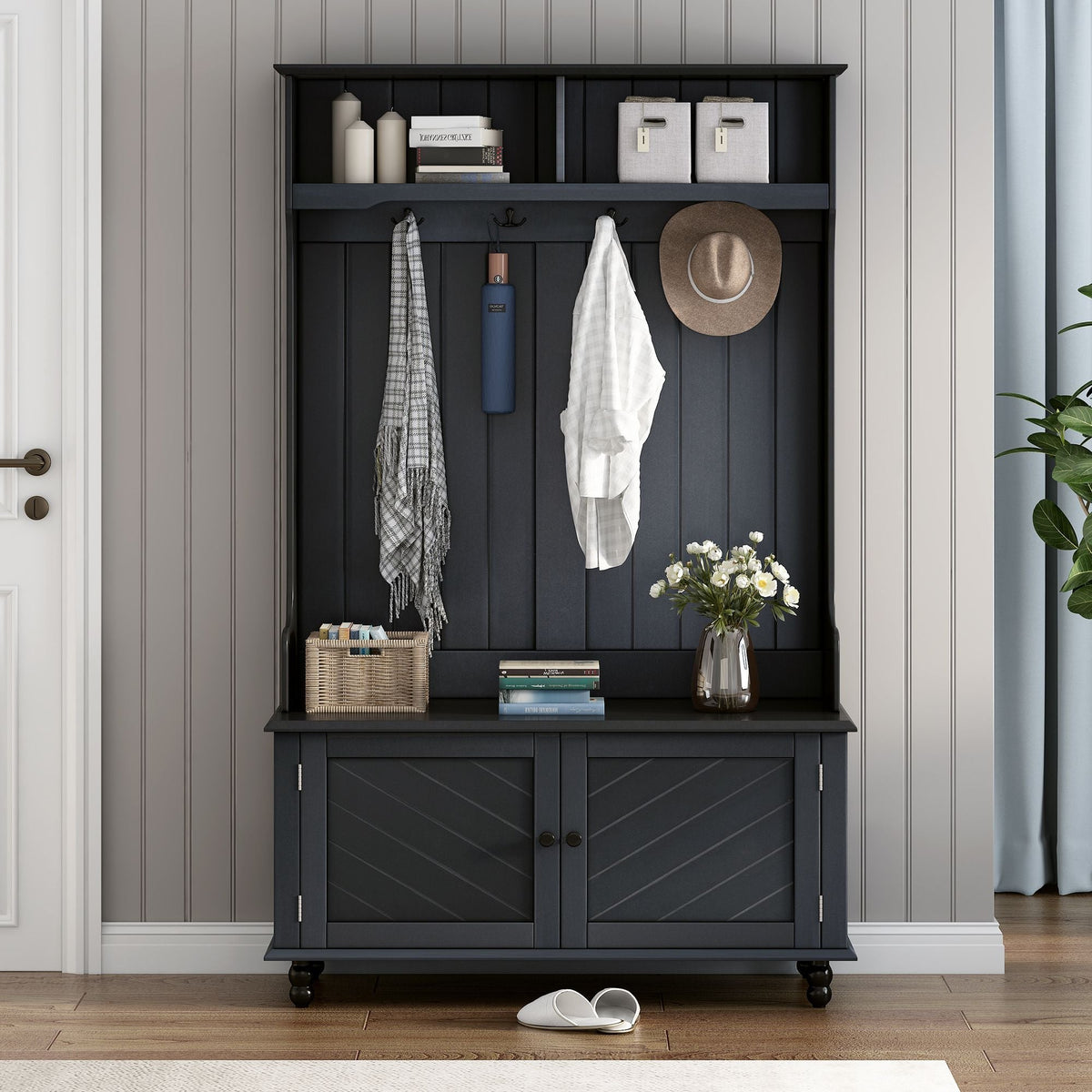 Yiekholo Casual 40.1-in Black Wood Hall Tree