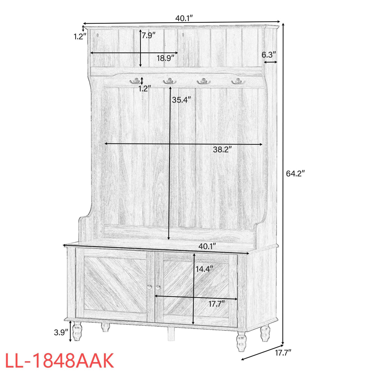Yiekholo Casual 40.1-in White Wood Hall Tree