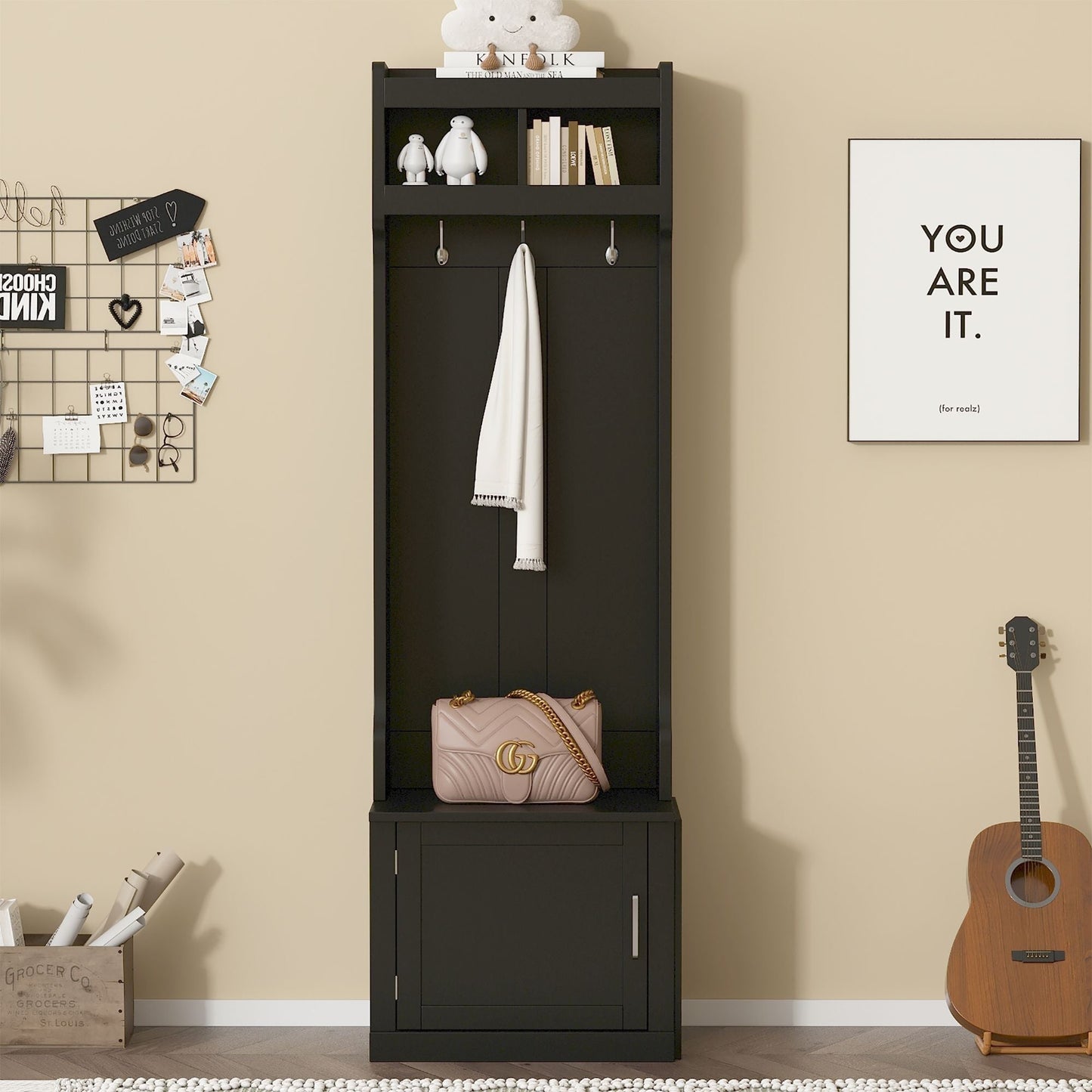 Yiekholo Casual 23.6-in Black Wood Hall Tree